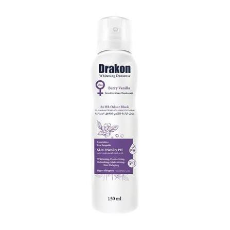 Drakon Whitening Deodorant Spray With Berries & Vanilla 150 ml - دارکون بخاخ مزيل عرق مفتح بالتوت والفانيليا 150 مل