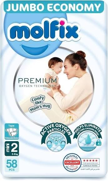 Molfix White Premium Diapers Size 1 58 Pcs - مولفيكس وايت بريميوم حفاضات مقاس 1 58 قطعة