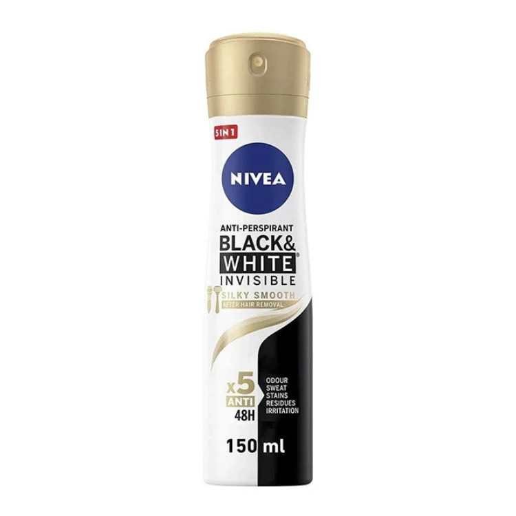Nivea Women's Spray Black & White Smooth 150 ml - نيفيا بخاخ للنساء بلاك آند وايت سموث 150 مل