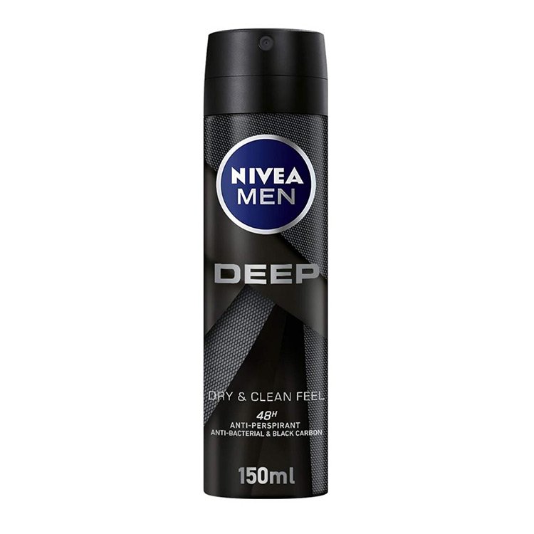 Nivea Men's Spray Deep Black Carbon 72 Hours 150 ml - نيفيا بخاخ للرجال ديب بلاك كربون 72 ساعة 150 مل