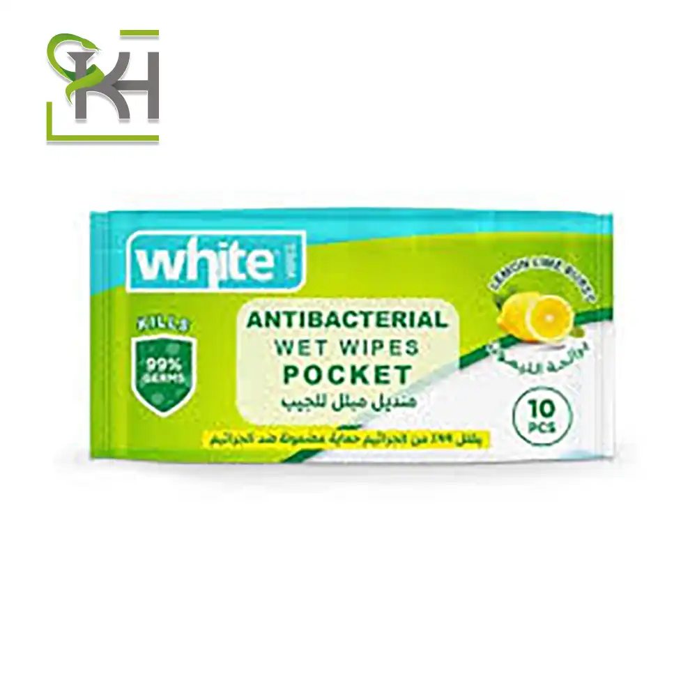 White Cross Antibacterial Wet Wipes Lemon Perfume (10) - وايت كروس مناديل مبللة مضادة للبكتيريا بعطر الليمون (10)